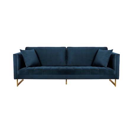 Armen Living Lenox Blue Velvet Modern Sofa with Brass Legs LCLN3BLU
